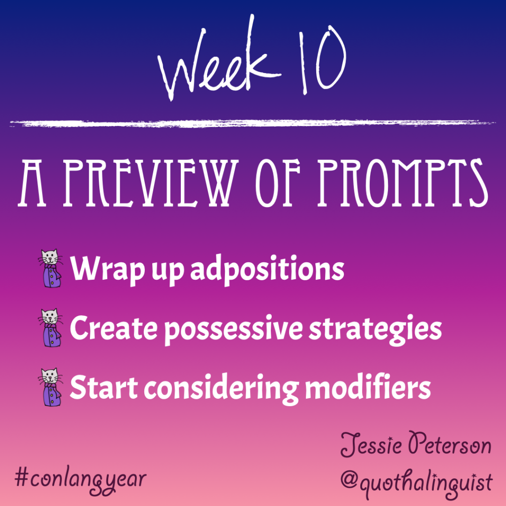 Text-based image with an overview of this week's prompts