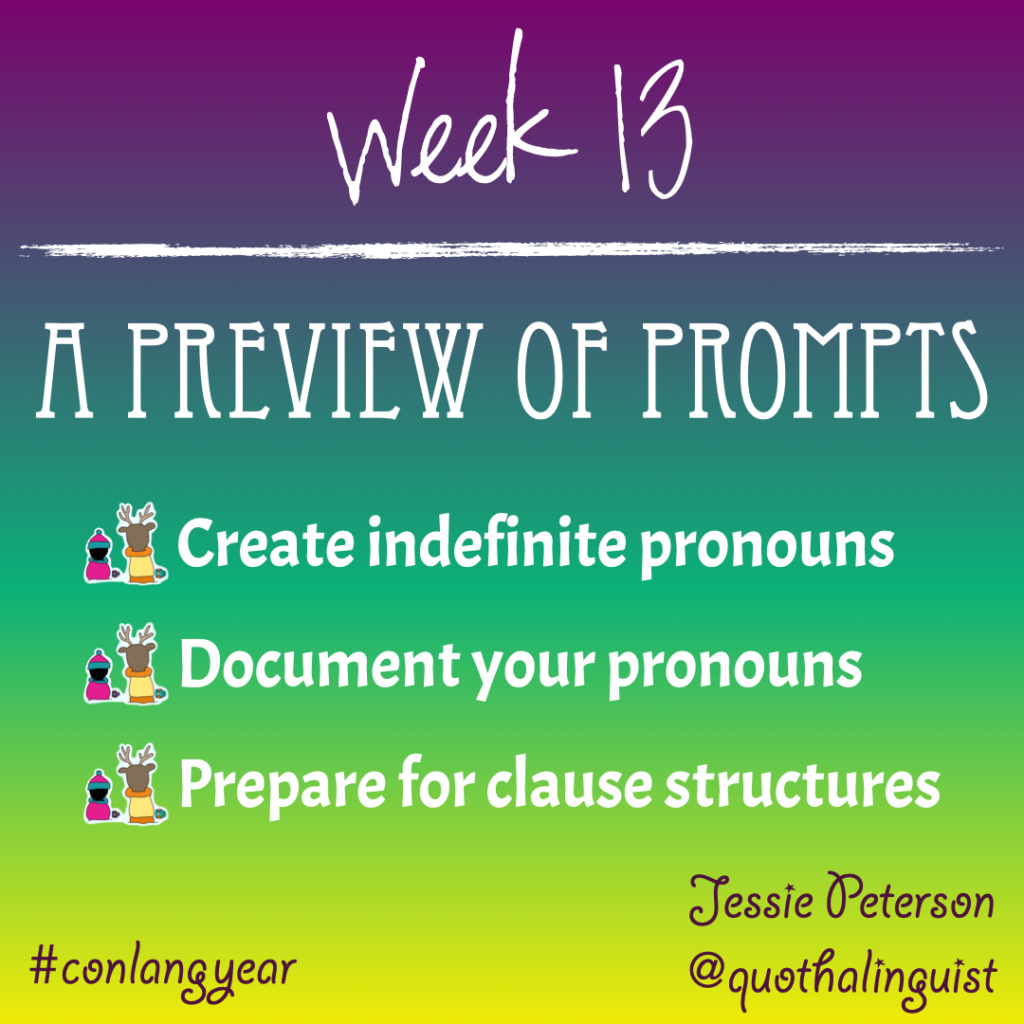 Text-based image with an overview of this week's prompts
